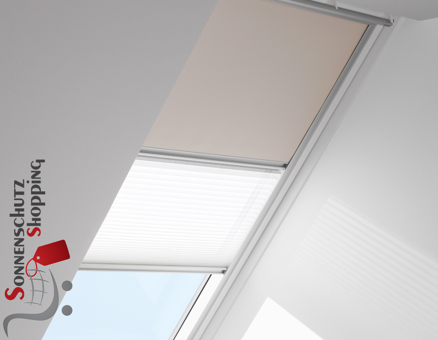 Rollo in creme und weißes Faltstore