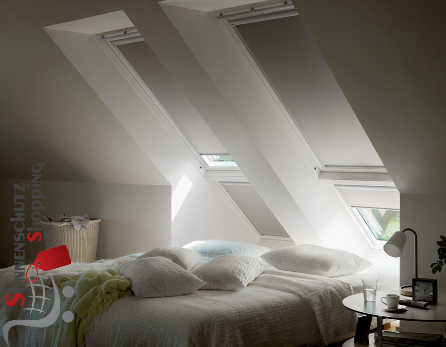 Elektro Verdunkelungsrollo grau für Velux Dachfenster