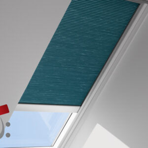 Elektro Wabenplissee Petrol mit silbernen Schienen