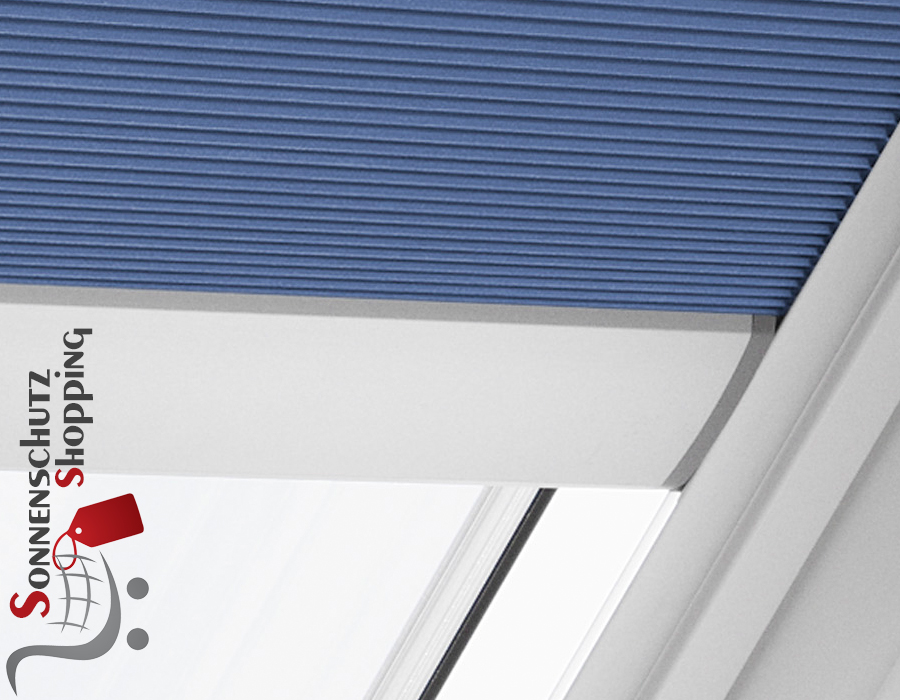 Blaues Elektro Wabenplissee für Velux