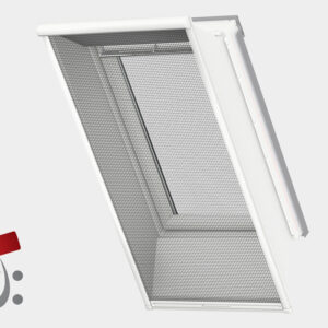 Einbaudetail Velux Insektenschutzrollo mit weißen Schienen