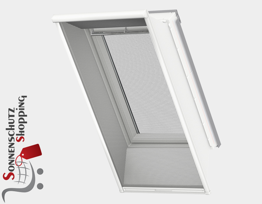 Einbaudetail Velux Insektenschutzrollo mit weißen Schienen